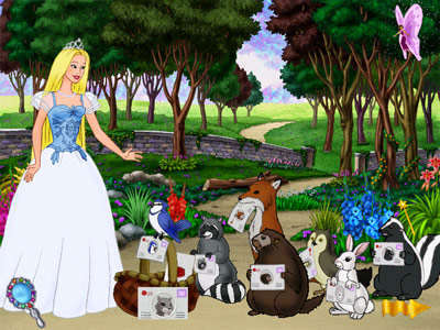 Barbie as Princess Bride -- handing out invitations to woodland creatures