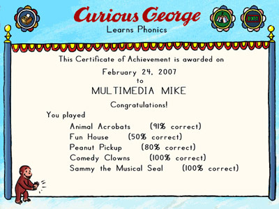 Curious George -- My Certificate of Achievement